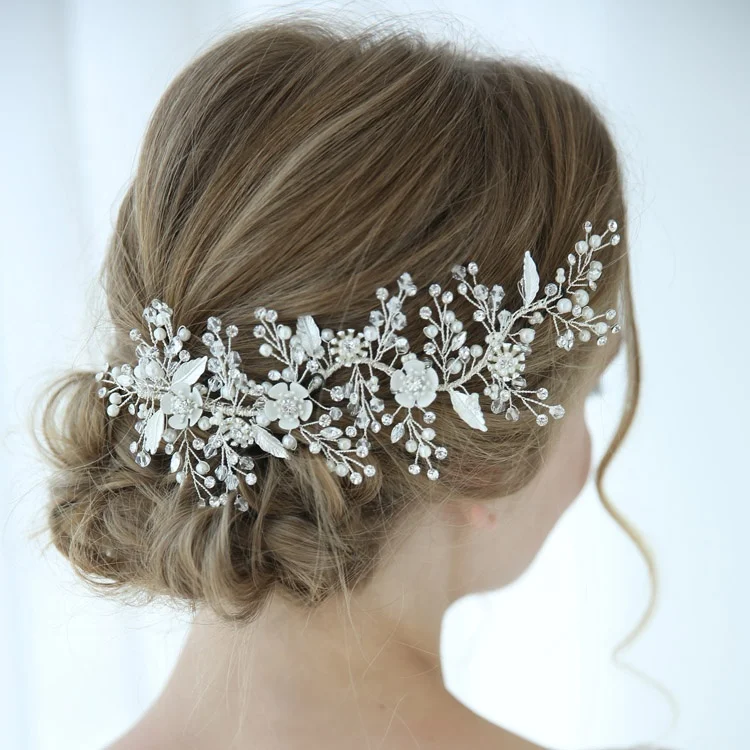 Shiny Bridal Hair Clip Crystal Barrette Women Silver Headband Wedding Anniversary Hair Accessories Headpiece