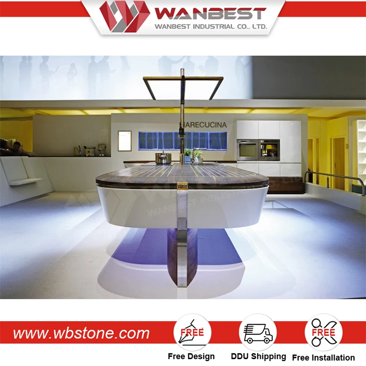 Luxury Boat Shape Marble Kitchen Cabinet Wooden Bench Counter Design Restaurant kitchen Countertop