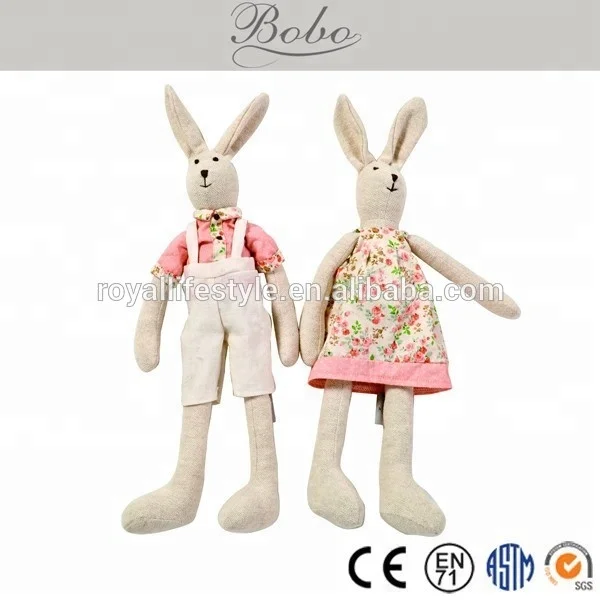 OEM ODM Custom Easter stuffed bunny rabbit soft toys with linen cloth body plush toy