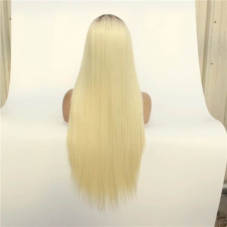 Silky Straight Brown to Blonde 2T Ombre Synthetic Lace Front Wig for Women