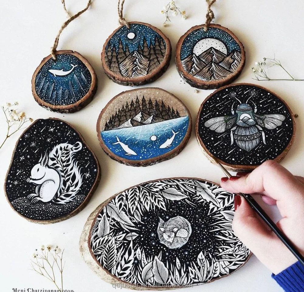 China hademade art crafts print on the wooden slices