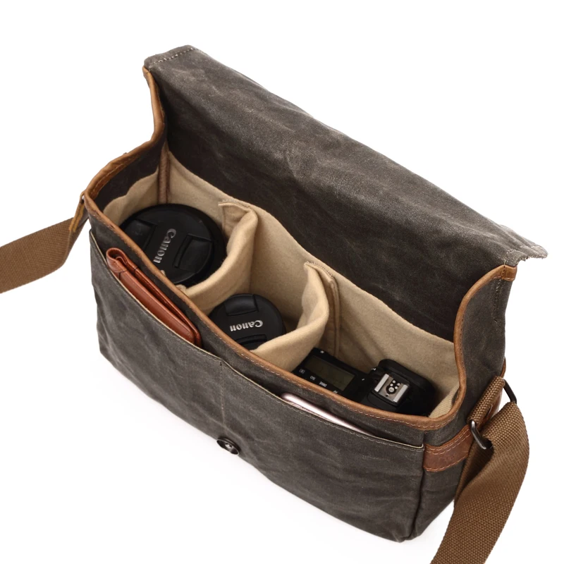 Оптовая продажа, сумка-мессенджер из вощеной ткани и натуральной кожи, повседневные сумки для фотокамеры в стиле ретро