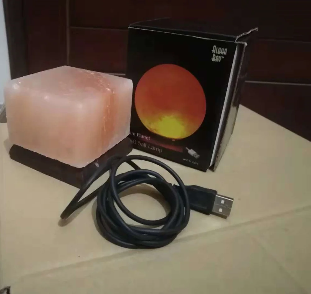 Himalayan square Salt Lamps Natural Pink Crystal Salt Rock Lamp LED Night Light USB