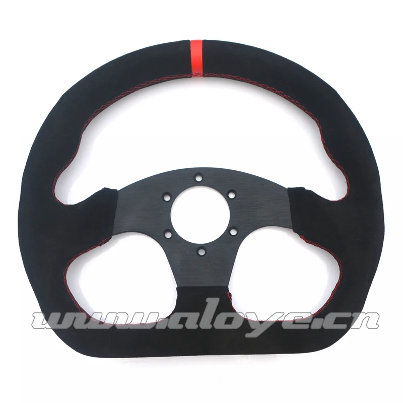 With Real Carbon Fiber Button 325mm Flat Suede Racing Car Steering Wheel