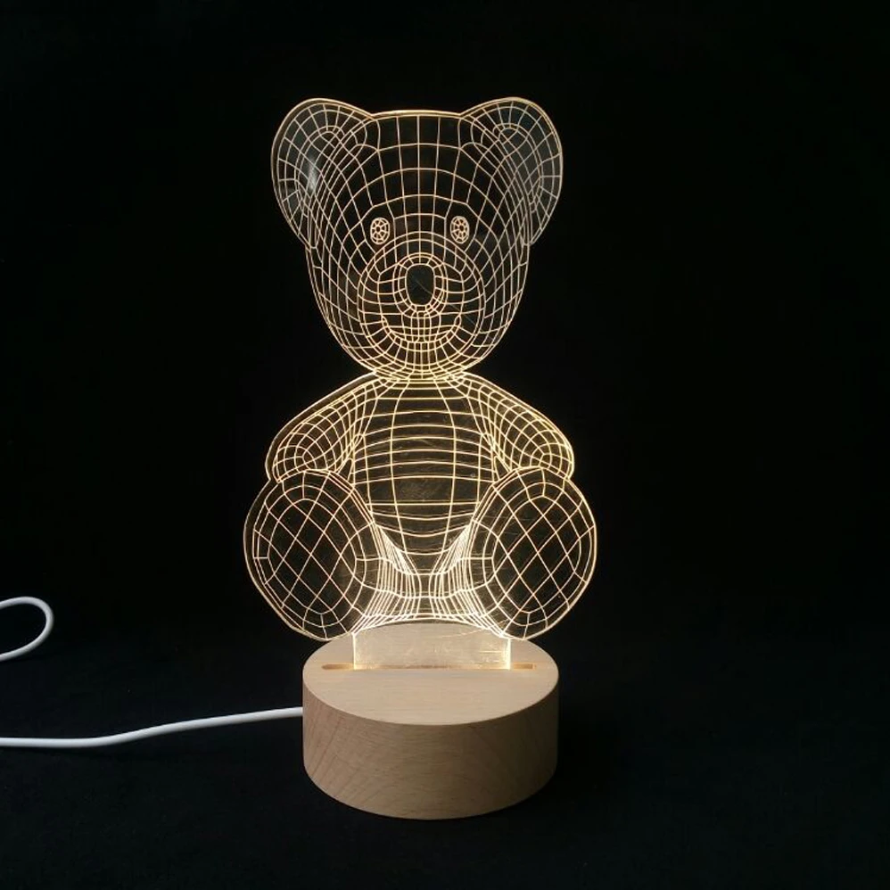 3D Beech led lamp base with Remote control with USB cable adjustable brightness lights for child room