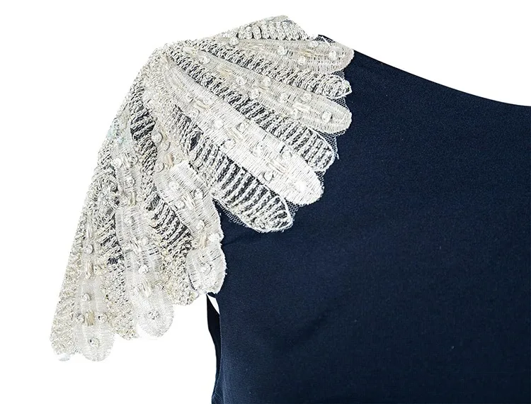 Graceful Full Length Sheath Lace Applique Navy Evening Dress for Women