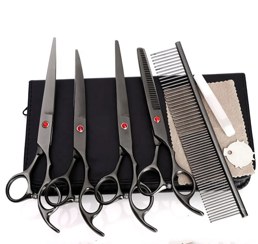 
7 Inch Pet Dog Cat Grooming Hair Cut Scissors Set Curve Scissors Sets with Suit Case 