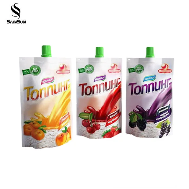 Custom Disposable Energy Drink Juice Stand Up Spout Pouch Plastic Liquid Bag