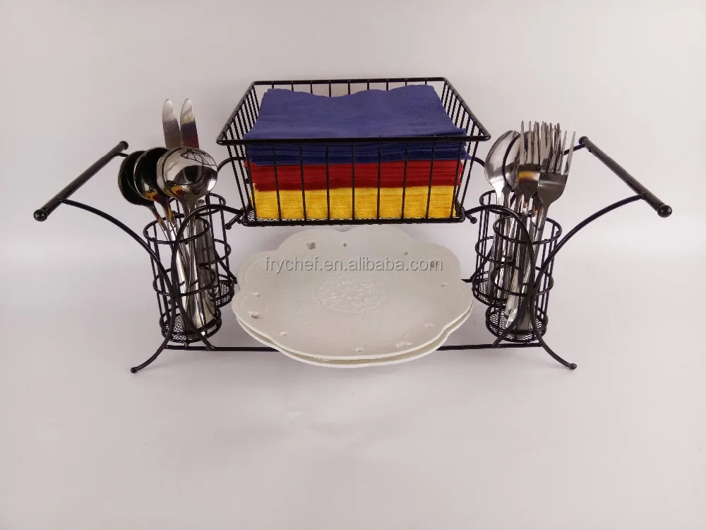 Metal Buffet Utensil Caddy , 2PCS Stackable Buffet Caddy , Antique Black set F0201