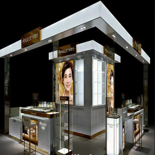 Custom cosmetic exhibition booth display furniture cosmetic kiosk with display counter