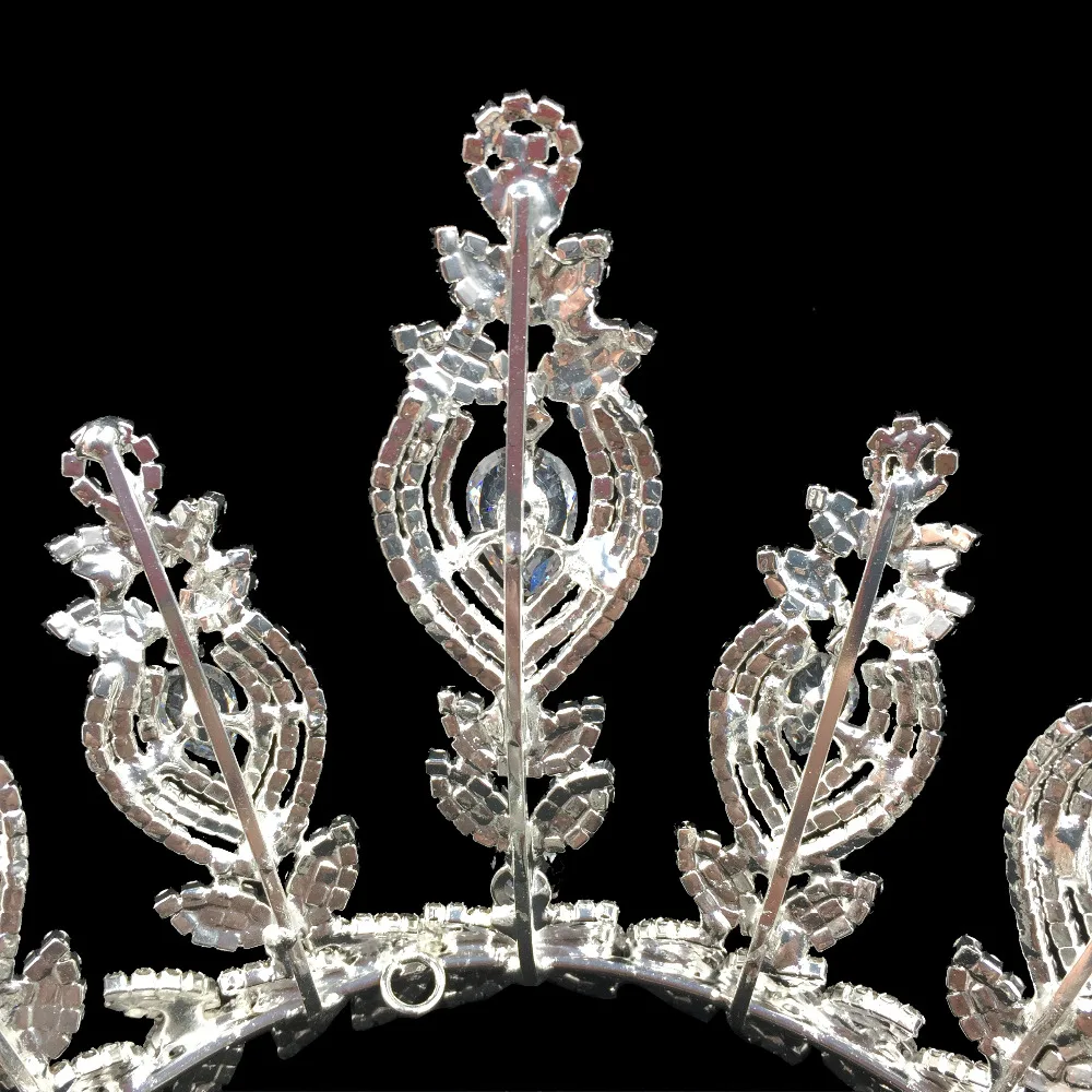 Echsio Crystal Big Ladies Wedding Crown Tiaras Antique Queen Victoria Silver Plated Crown Jewelry, Luxury Wedding Jewelry BC3121