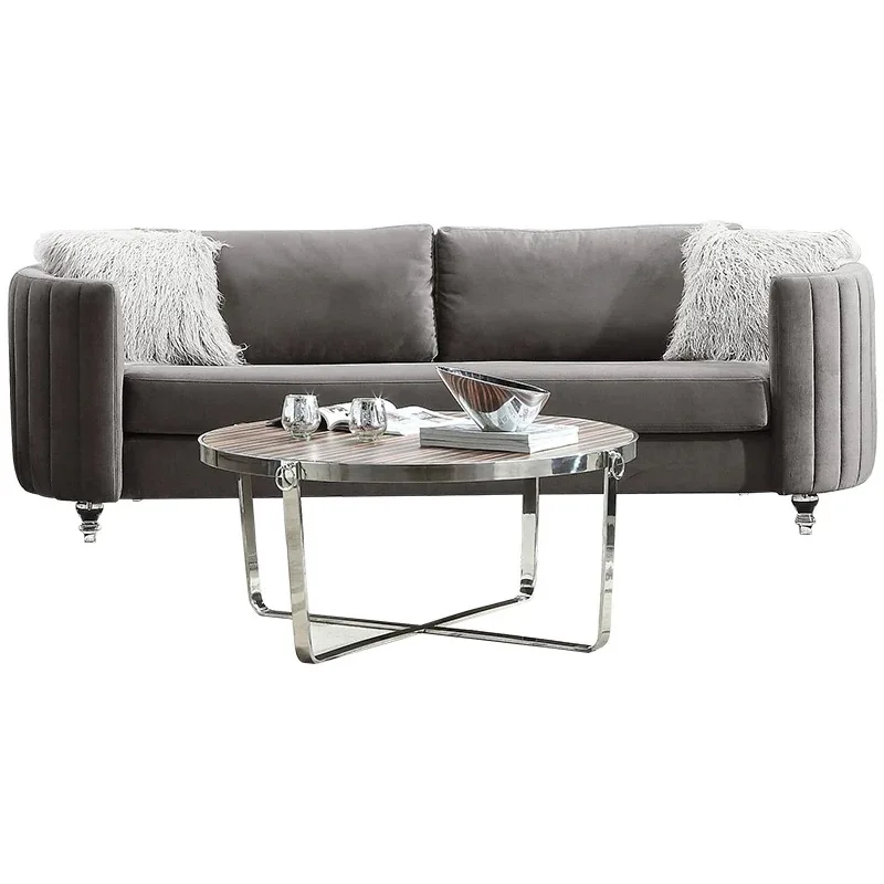 Custom design grey velvet restaurant booth 2 seater cafe sofa chair 3 Seater Upholstery Fabric Modern Stainless steel sofa