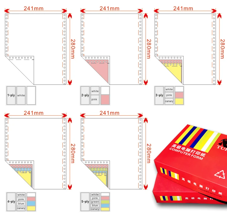 1-5ply Carbonless Paper NCR Paper continuous forms bill paper, carton of 1000 sheets