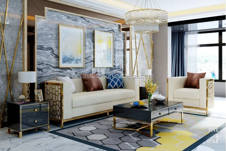 OE-FASHION luxury gold stainless steel wedding sofa