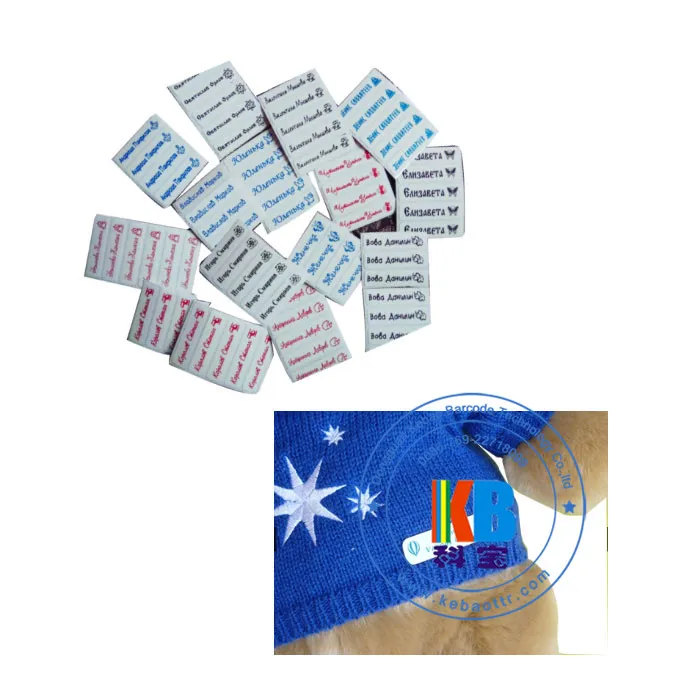 QR barcode Tag Printing Heat seal care label white iron on clothing name tag