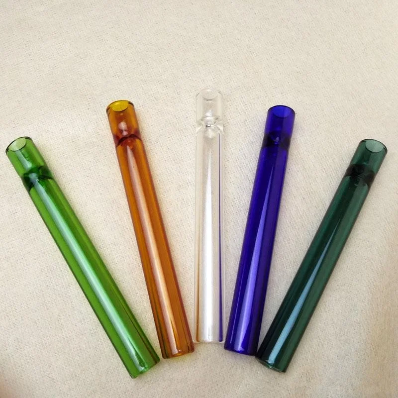 Mix color one hitter pipes 4 inches tobacco cigarette smoking pipes straight glass filter tips
