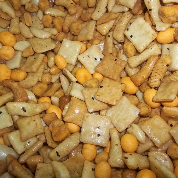 Japanese rice crackers and coated peanuts mix