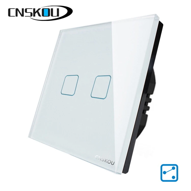CNSKOU Tempered Crystal Glass Panel 2 Gang 2 Way Modbus Touch Sensor Switch For Led Light