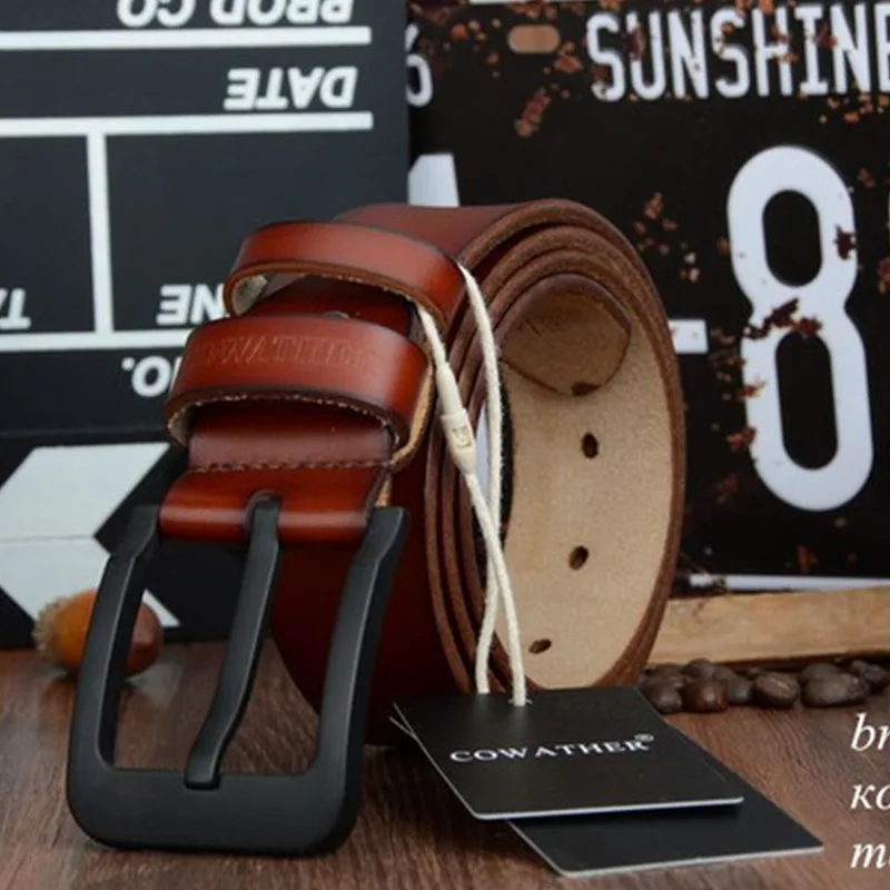 COWATHER male belt for mens high quality cow genuine leather belts 2019 hot sale strap fashion new jeans Black clap XF010