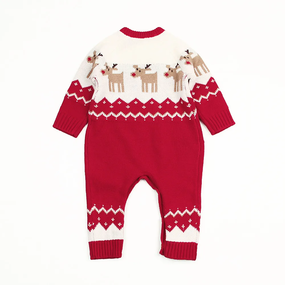 Cozy homecoming Knitted Christmas Deer baby overalls romper Jumpsuits