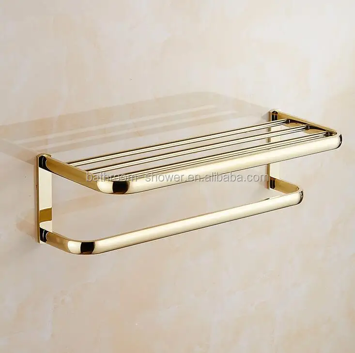 
Hotel Bathroom brass Gold fashion Bath towel rack,shower double towel holder 