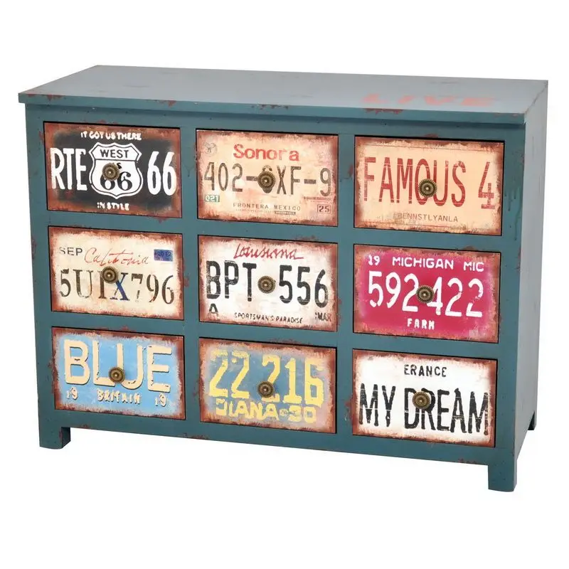 Industrial & vintage Indian solid wood 5 Drawer Living room cabinet with wheels