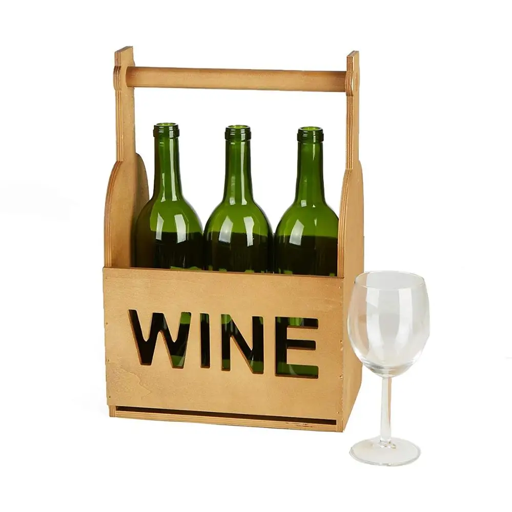 Antique Handmade 6 Bottle Wooden Beer Wine Carrier with Handle