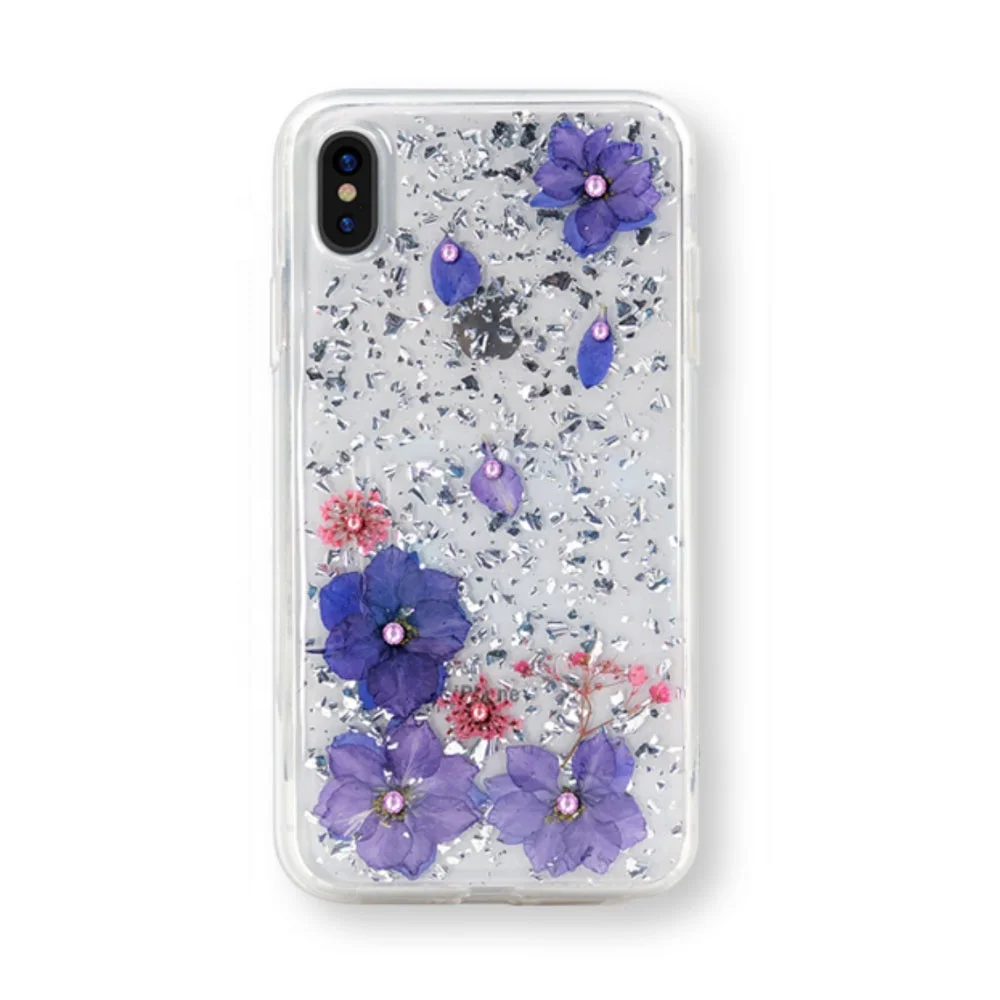 Luxury Bling Glitter Real Flower Cell Phone Mobile Cover Hard Phone Case for iPhone X/XS/XR/XS Max