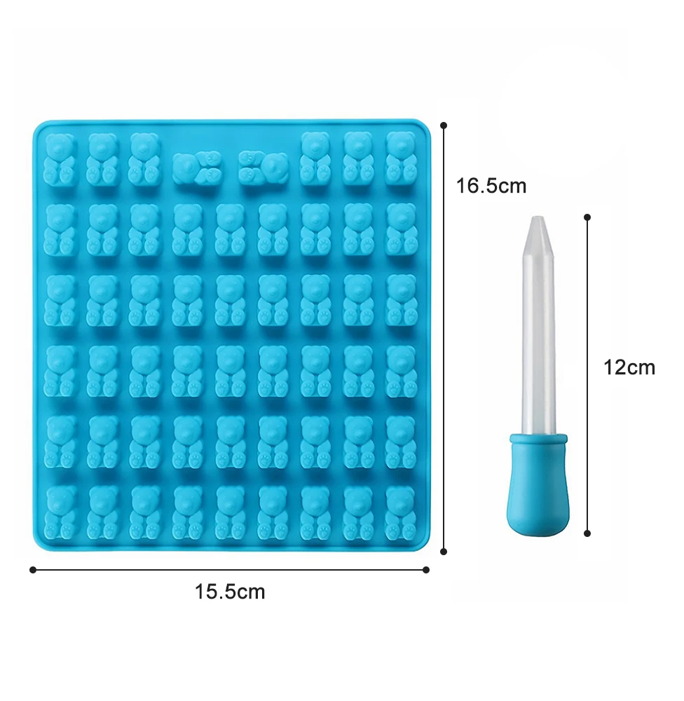 50 cavities gummy bear silicone baking mold chocolate mould candy jelly ice cream soap mold with dropper