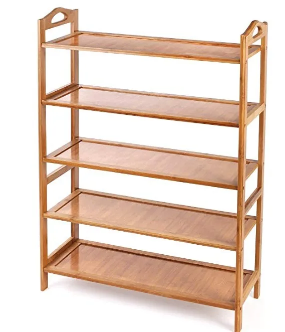 Bamboo Shoe Rack 5-Tier Entryway Shoe Shelf Storage Organizer Free Standing Shelves
