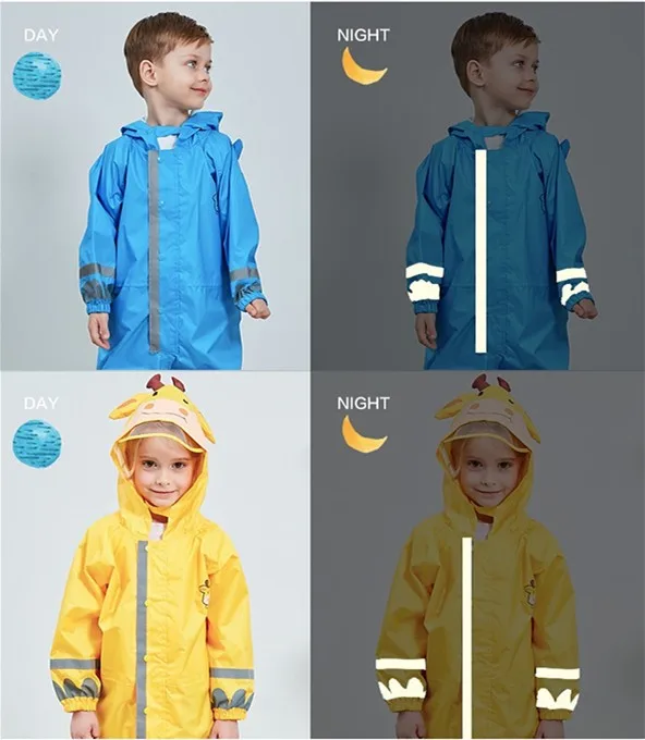 Children Fasion One-piece Cartoon Raincoat With Big Hat