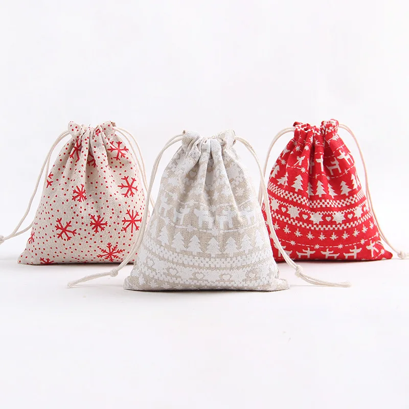 Wholesale eco-friendly small cotton canvas drawstring bag christmas gift bags santa bags