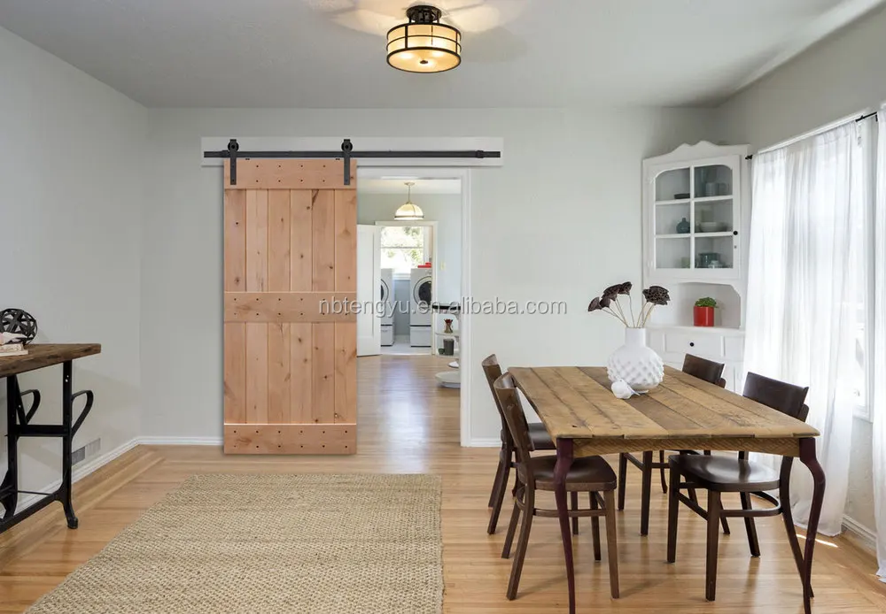 Деревенский Стиль Средний Железнодорожных V-Groove Узловатые Ольха Межкомнатные Раздвижные Доски Двери