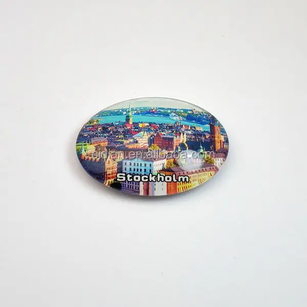 Hot Selling Oval Shape Scenery Style Glass Fridge Magnet Gift Refrigerator Magnet
