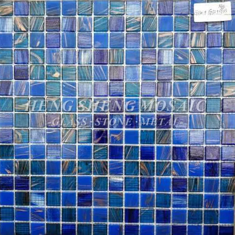 Iridescent Blue Golden Line Glass Mosaic Swimming Pool Tile for Sale