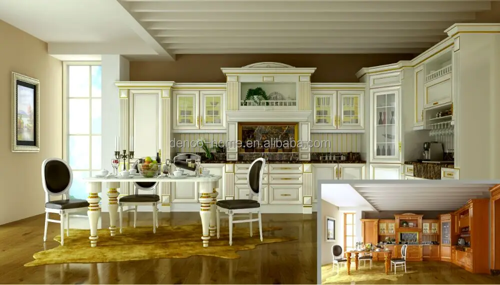 
white solid wood kitchen cabinet with fancy design 
