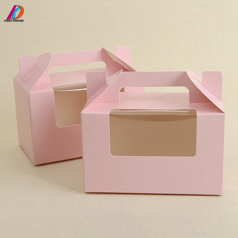 
Custom carry handle pink cake/pastry cardboard paper packaging box with window 