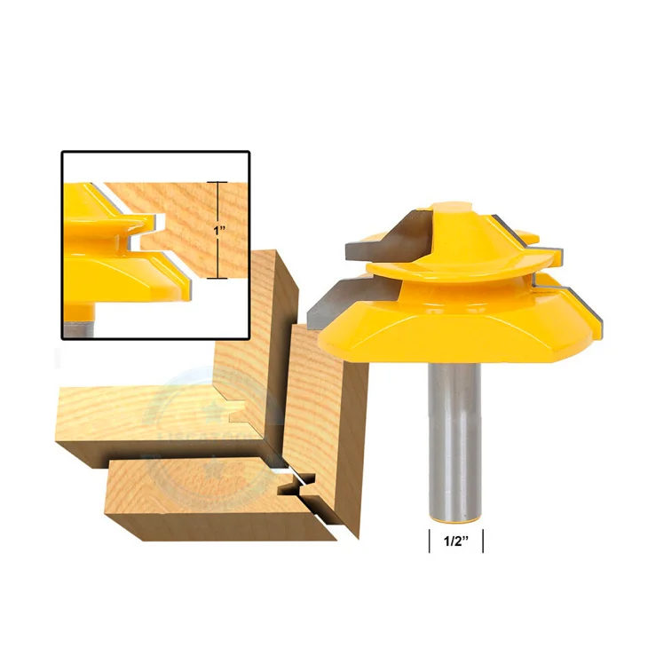 L-N017-6 1PC Large 45 Degree Lock Miter Router Bit Anti-kickback 1/2 Inch Shank Stock 1 Tenon Cutter for Woodworking