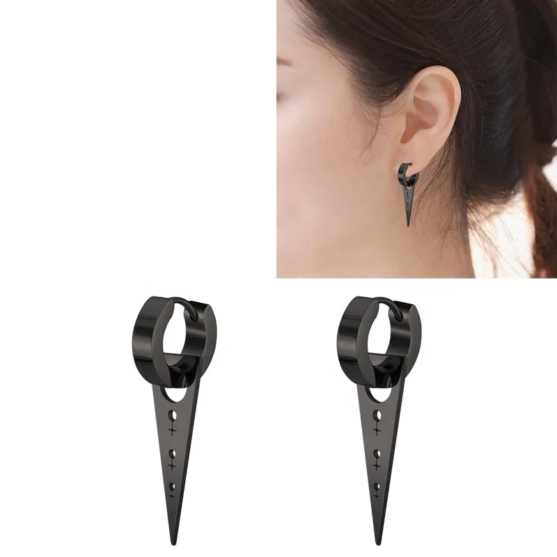 Personalities Gold Silver Black Stainless Steel New Gold Jewelry Afro Earring men Dangle Triangle Hoop Earring