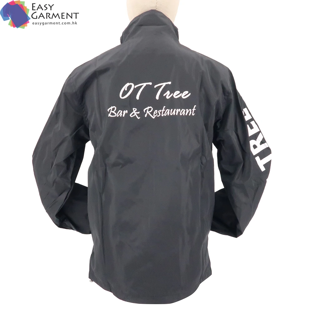 Low Price Professional embroidery logo nylon black zip up rain proof windbreaker with hood