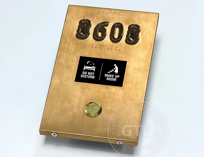 Luxury Metal Electronic Hotel Room number Signage, with LED and service request DND/MUR function