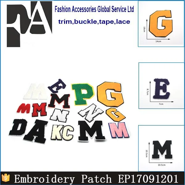 Fashion Letter Alphabet Sew on Towel Embroidered Patches for Clothes