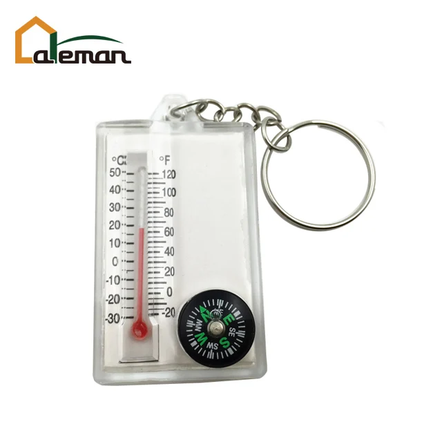 Transparent Keychain Compass with Thermometer, Key Ring Thermometer Compass OEM Orders Accepted