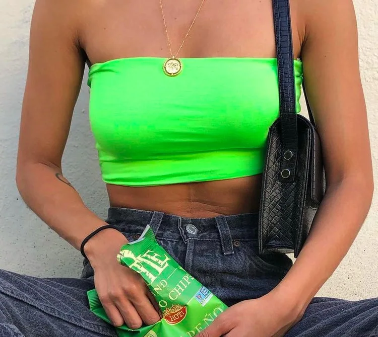 Women Neon Tube Tops Bandeau Shirred Crop Top Tartan Strapless Wrap Chest Bustier Camisole Summer Tee Streetwear Sexy Party Club