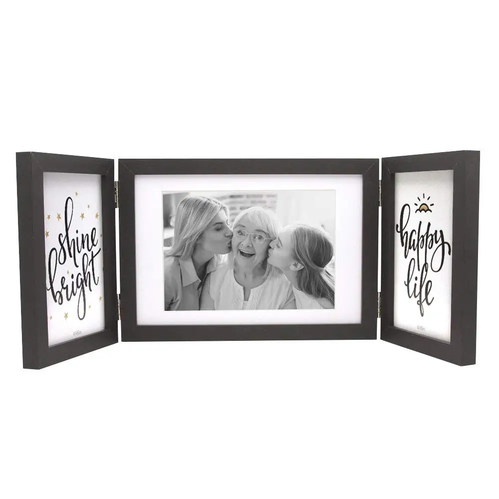 New Design Three Picture Frame 4x6' 5x7' Wooden Folding Black Collage Hinged Folding Triple Photo Frames