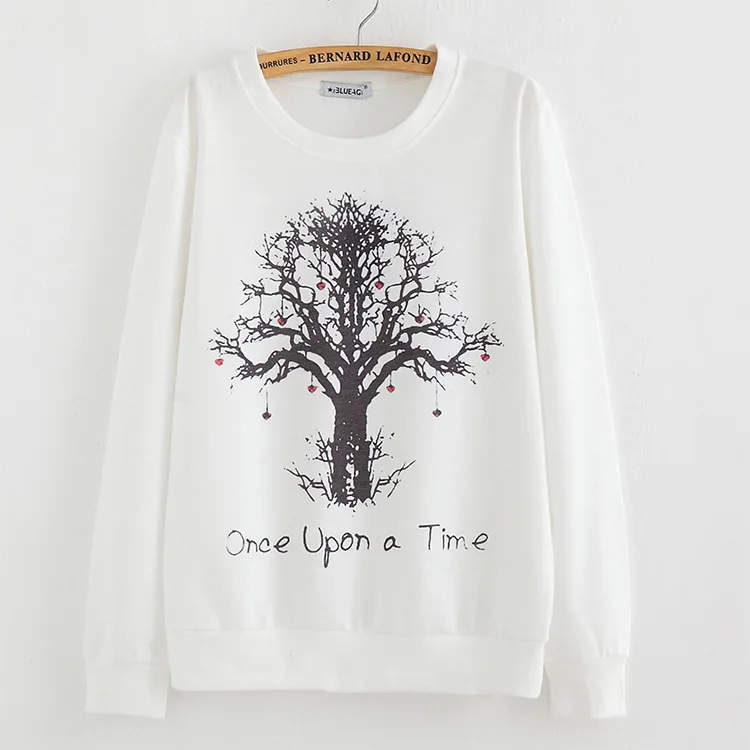 2016 New winter Hoody women Casual hoodies Strawberry tree print thin inside long sleeve o neck
