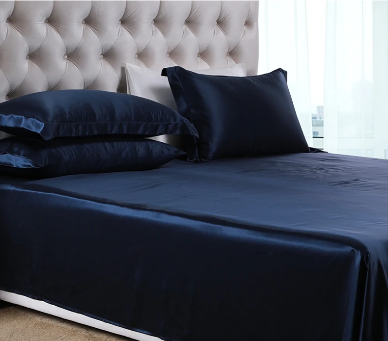 
4 piece plain dyed solid color 100% mulberry silk king size bed sheet set 