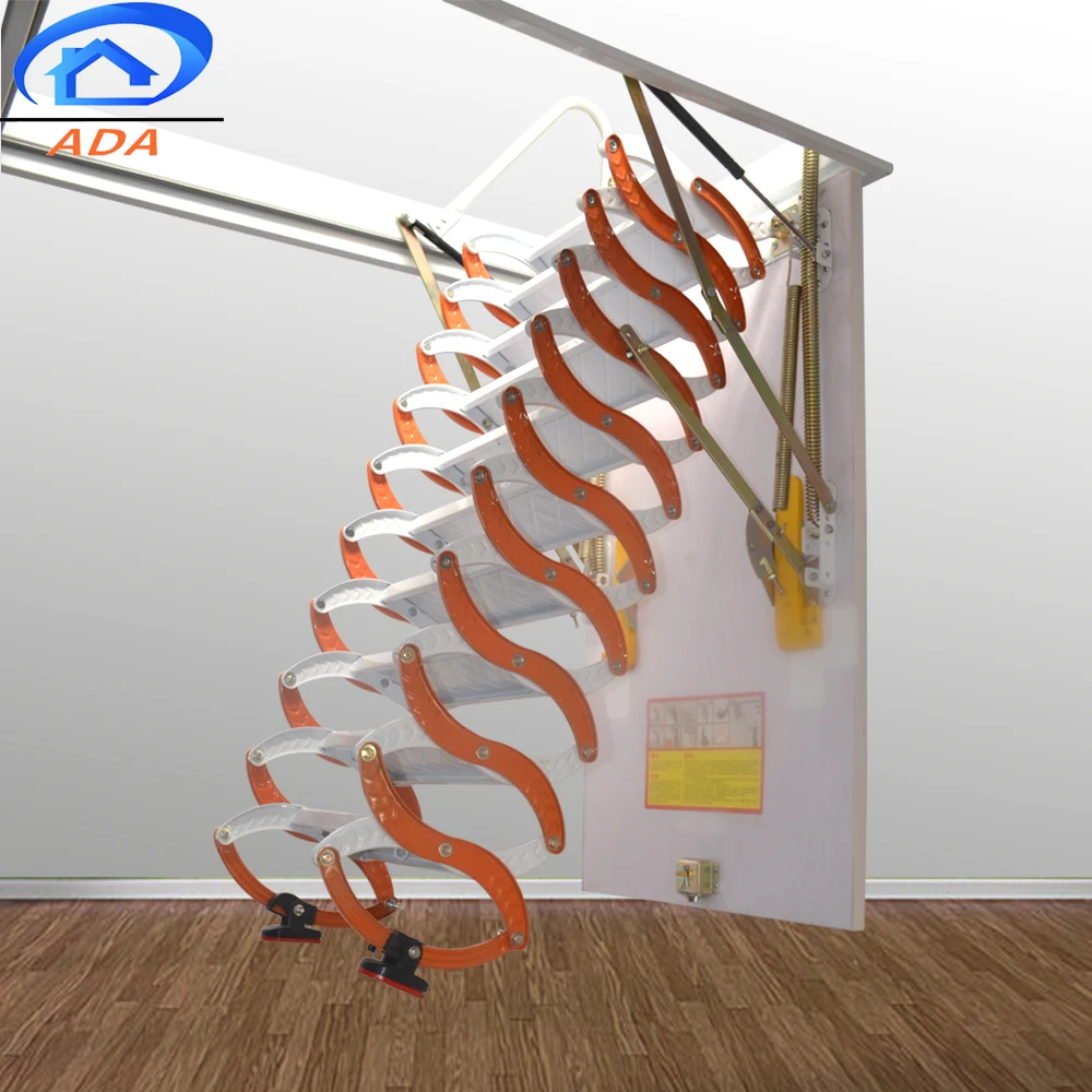 Carbon Steel Telescopic Retractable Ceiling Step Ladder For Villa