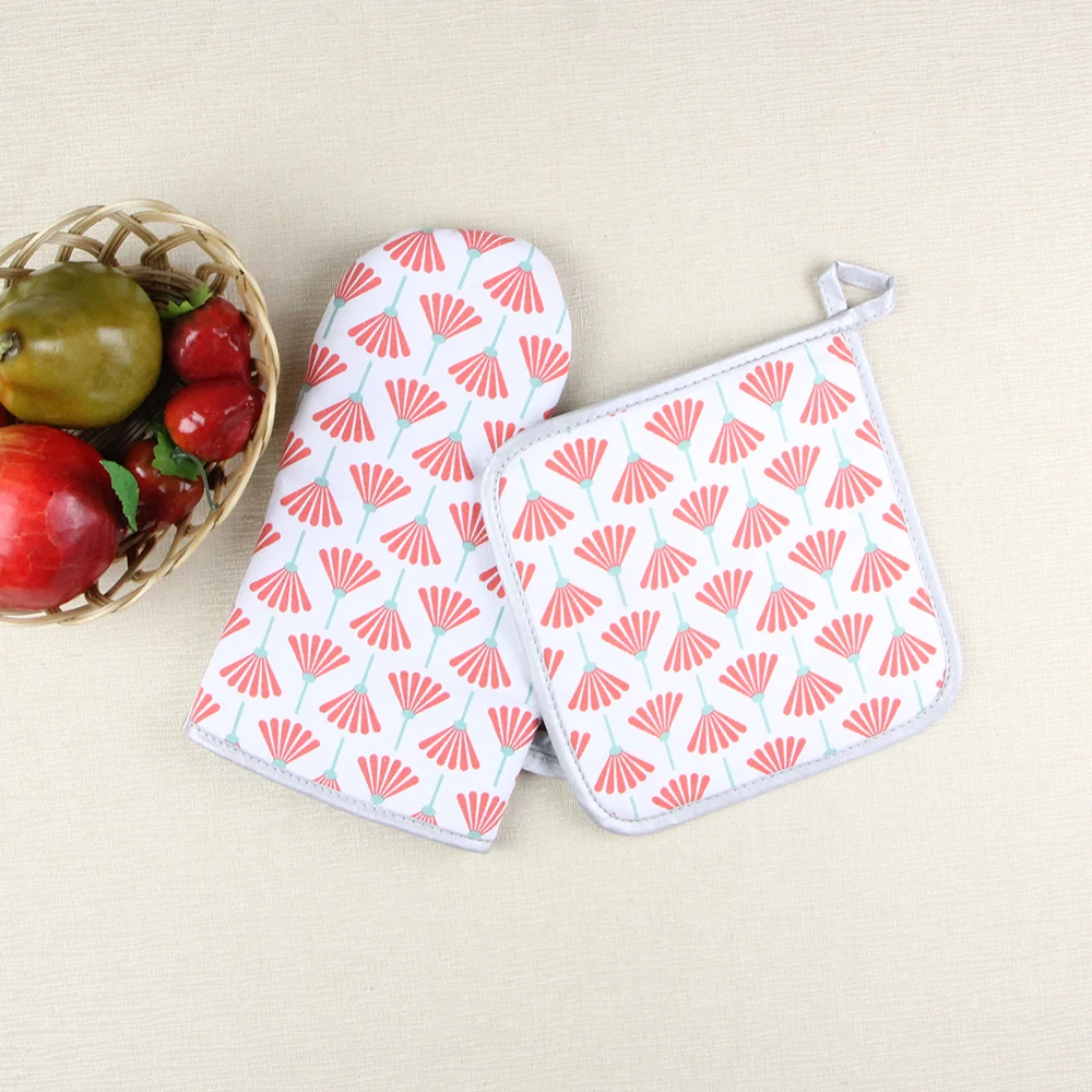 
Twill TC Silver Coated Print Cheap Promotion Kitchen Cooking Heat Resistant Microwave Glove Cotton Oven Mitten 