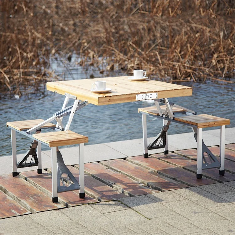 Wholesale Manufacturer Easy Carry Modern Style Suitcase Square Attached Wooden Folding Table and Chair